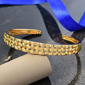 EverTrue Bronzella Collection Intreccio d Oro Weave Cuff Bracelet in 18K YG Plated Bronze (7.25 In)