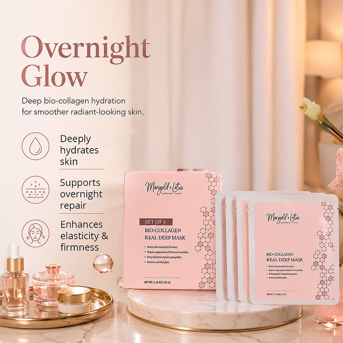 Marigold and Lotus Bio-Collagen Real Deep Mask 34g x 4 Sheets image number 1