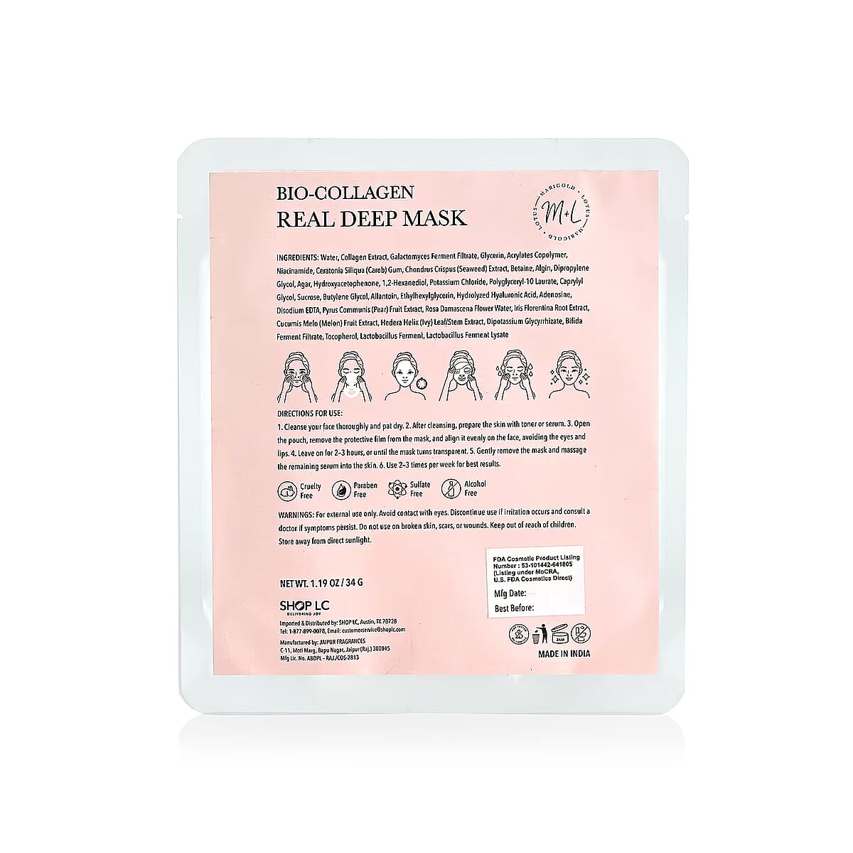 Marigold and Lotus Bio-Collagen Real Deep Mask 34g x 4 Sheets image number 6