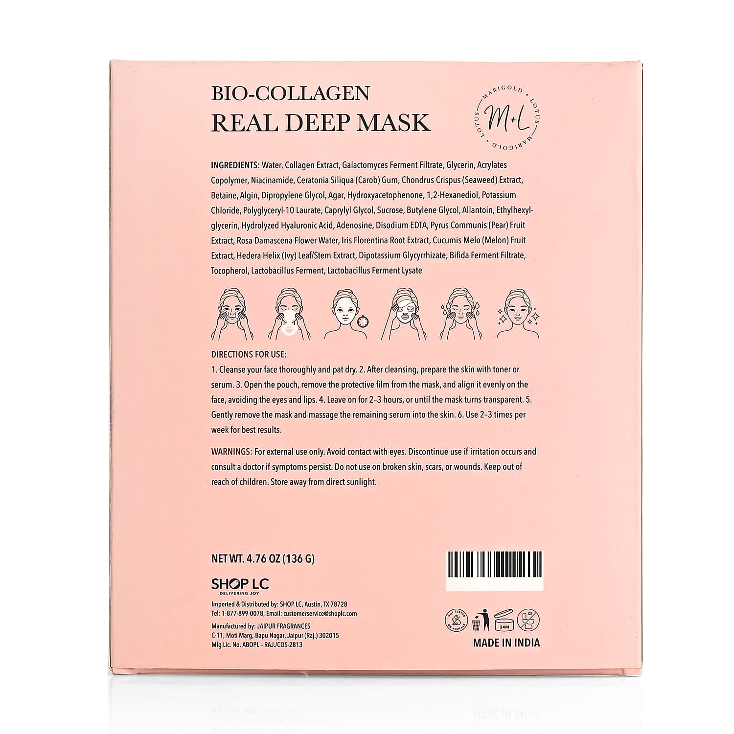 Marigold and Lotus Bio-Collagen Real Deep Mask 34g x 4 Sheets