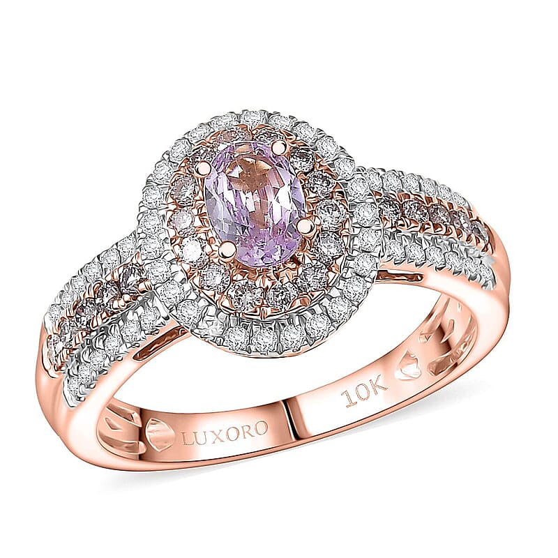 Luxoro 10K Rose Gold AAA Pink Tanzanite, Natural Pink and White Dimaond (I2) (0.67 cts) Dreams in Bloom Ring (Size 10.0) 1.15 ctw