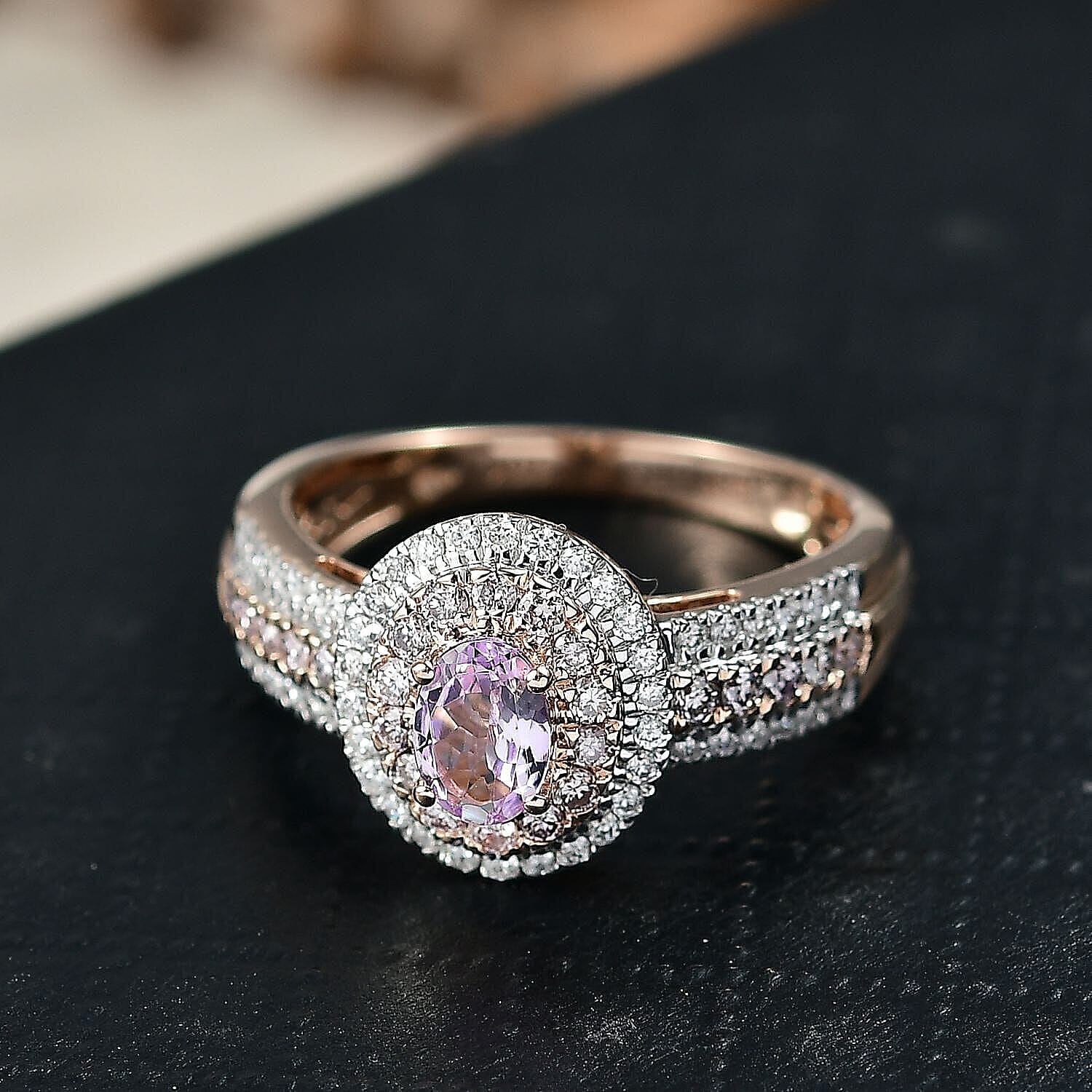 Luxoro 10K Rose Gold AAA Pink Tanzanite, Natural Pink and White Dimaond (I2) (0.67 cts) Dreams in Bloom Ring (Size 10.0) 1.15 ctw