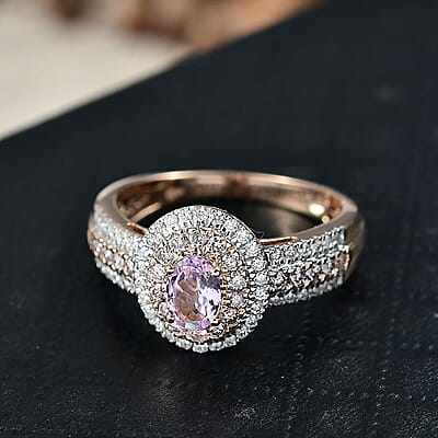 Luxoro 10K Rose Gold AAA Pink Tanzanite, Natural Pink and White Dimaond (I2) (0.67 cts) Dreams in Bloom Ring (Size 10.0) 1.15 ctw