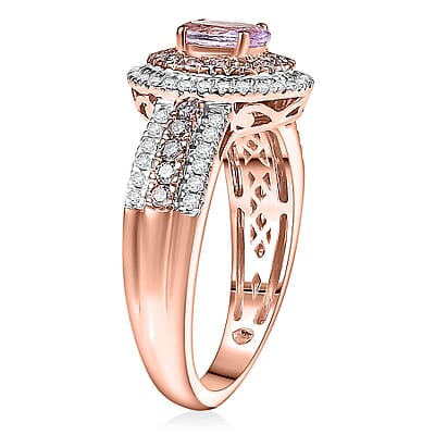 Luxoro 10K Rose Gold AAA Pink Tanzanite, Natural Pink and White Dimaond (I2) (0.67 cts) Dreams in Bloom Ring (Size 10.0) 1.15 ctw