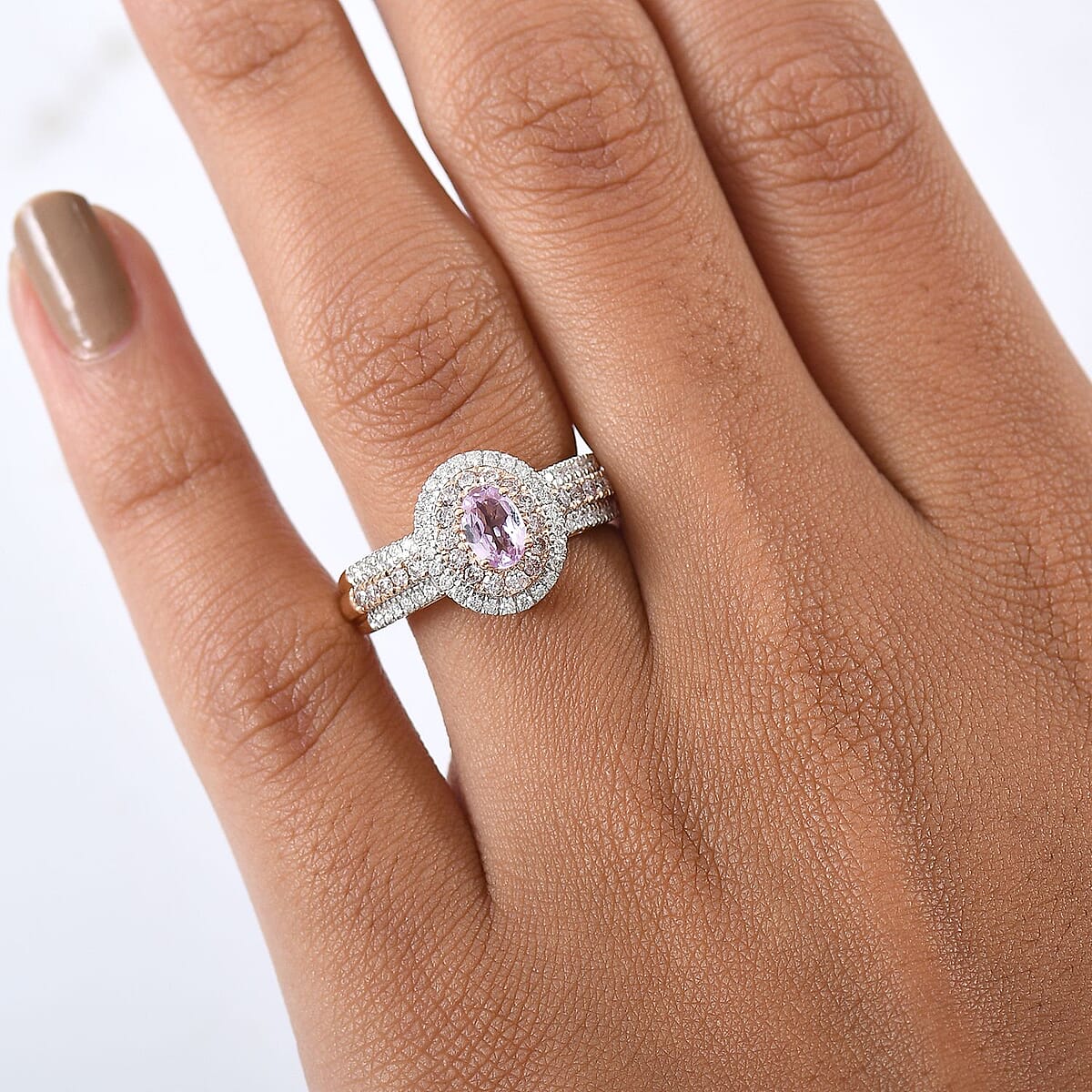 Luxoro AAA Pink Tanzanite, Natural Pink and White Diamond I2 1.15 ctw Dreams in Bloom Ring in 10K Rose Gold (Size 6.0) image number 2