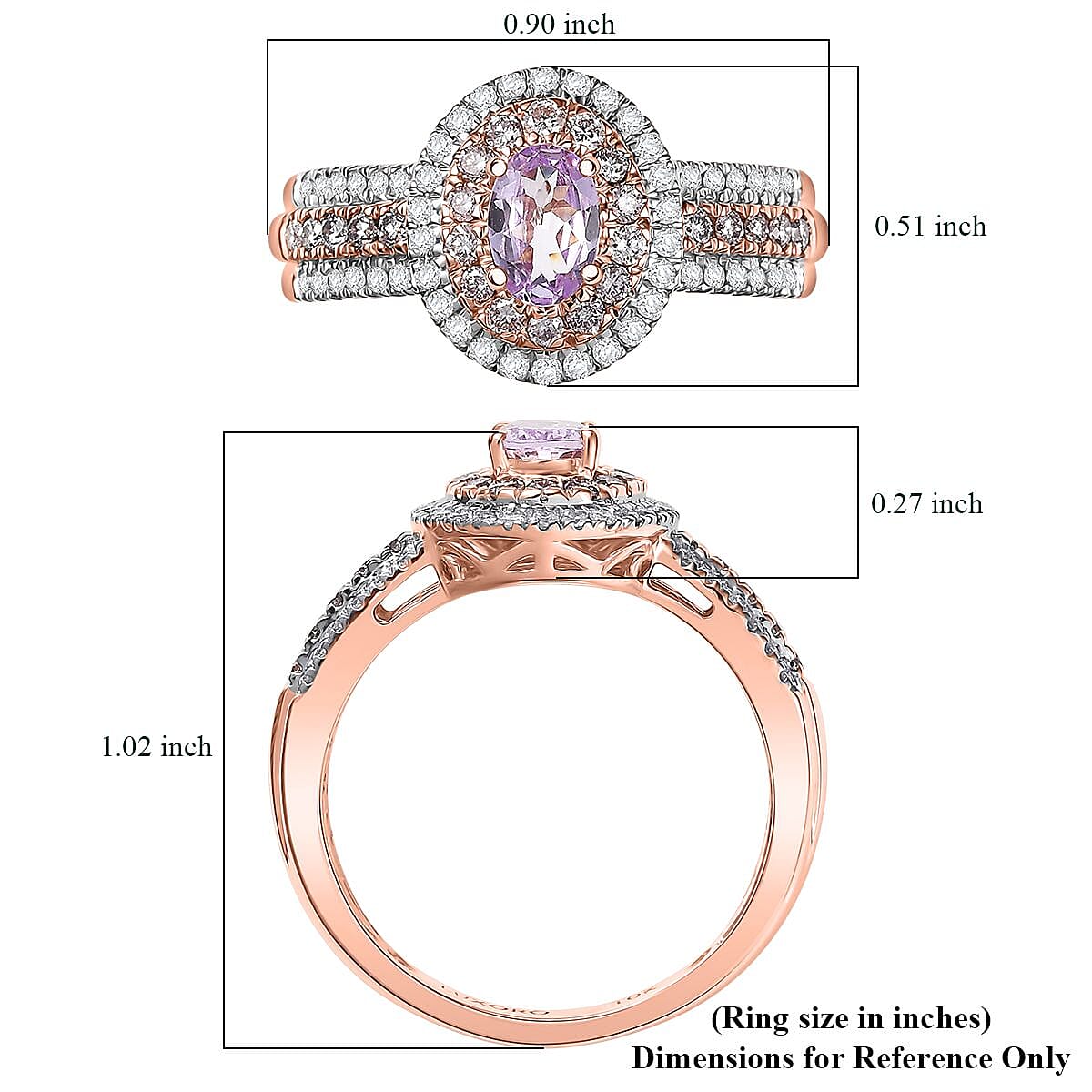 Luxoro AAA Pink Tanzanite, Natural Pink and White Diamond I2 1.15 ctw Dreams in Bloom Ring in 10K Rose Gold (Size 6.0) image number 5