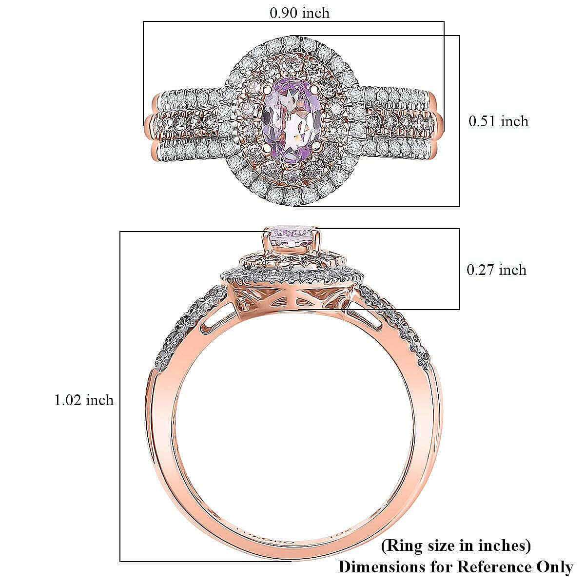 Luxoro 10K Rose Gold AAA Pink Tanzanite, Natural Pink and White Dimaond (I2) (0.67 cts) Dreams in Bloom Ring (Size 6.5) 1.15 ctw image number 5