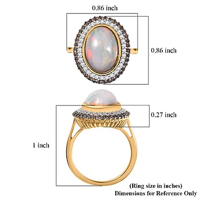 D'Joy AAA Ethiopian Welo Opal, White and Champagne Zircon 5.00 ctw Twilight Flame Ring in 18K Vermeil Yellow Gold Over Sterling Silver (Size 9.0)
