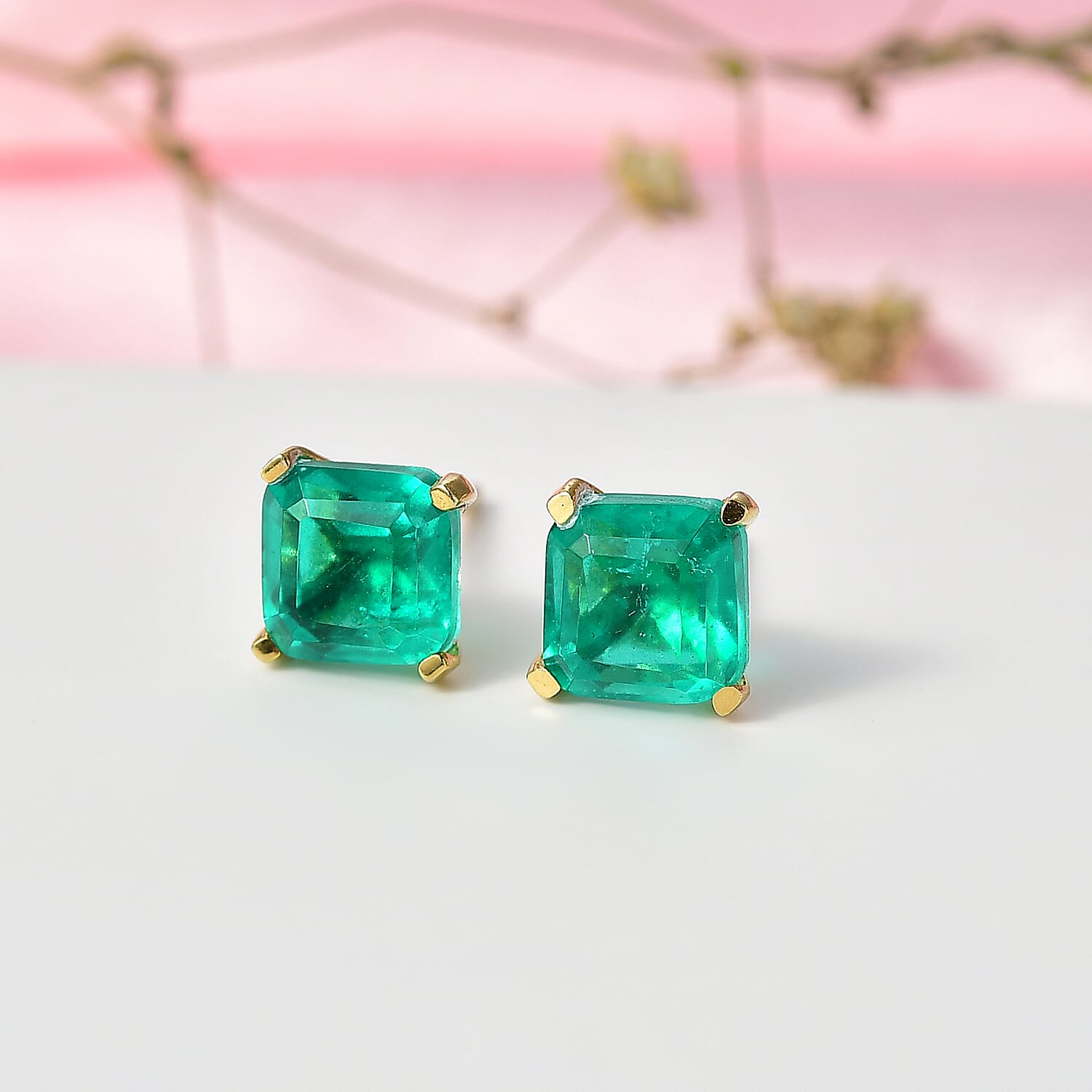 Emerald Quartz 3.40 ctw Earrings in 18K YG Plated Sterling Silver
