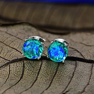 D'Joy Peacock Quartz (Triplet) 2.90 ctw Earrings in Sterling Silver