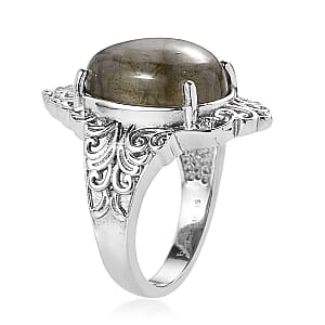 EverTrue Malagasy Labradorite 10.40 ctw Ring in Stainless Steel (Size 10.0)