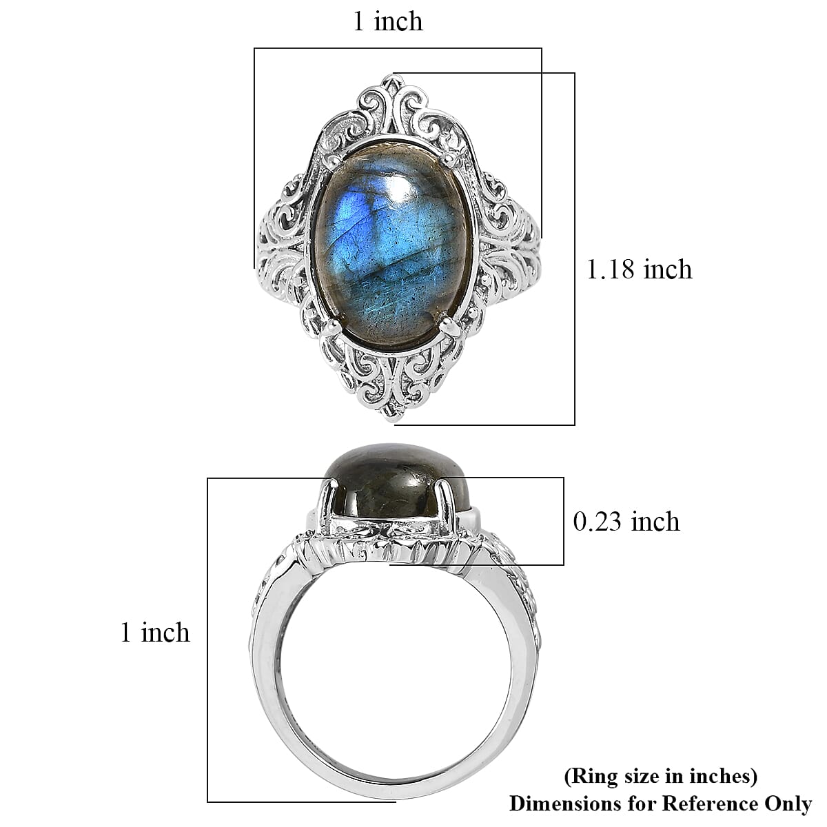EverTrue Malagasy Labradorite 10.40 ctw Ring in Stainless Steel (Size 10.0) image number 5