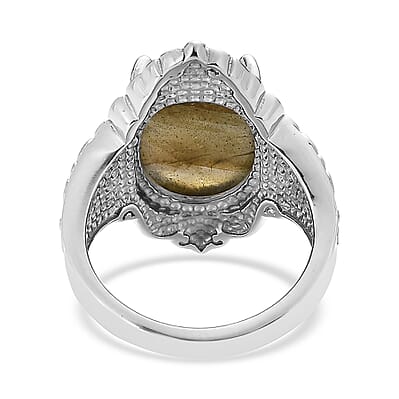 EverTrue Malagasy Labradorite 10.40 ctw Ring in Stainless Steel (Size 7.0)