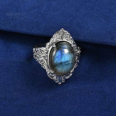 EverTrue Malagasy Labradorite 10.40 ctw Ring in Stainless Steel (Size 8.0)
