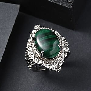 EverTrue African Malachite 11.90 ctw Ring in Stainless Steel (Size 5.0)