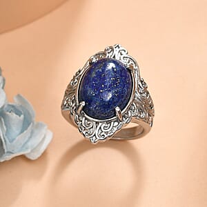 EverTrue Lapis Lazuli 10.50 ctw Ring in Stainless Steel (Size 5.0)