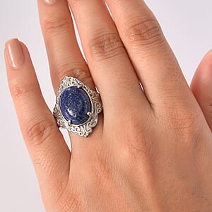 EverTrue Lapis Lazuli 10.50 ctw Ring in Stainless Steel (Size 5.0)
