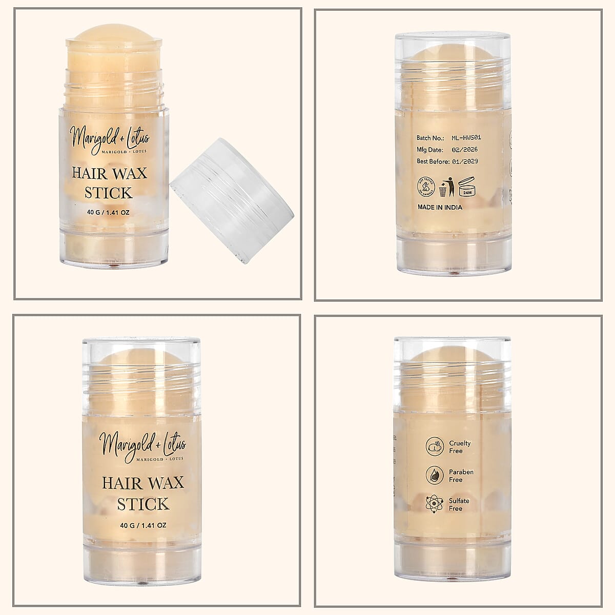 Marigold & Lotus Sleek Hair Styling Duo Hair Wax and Anti Frizz Stick  image number 3