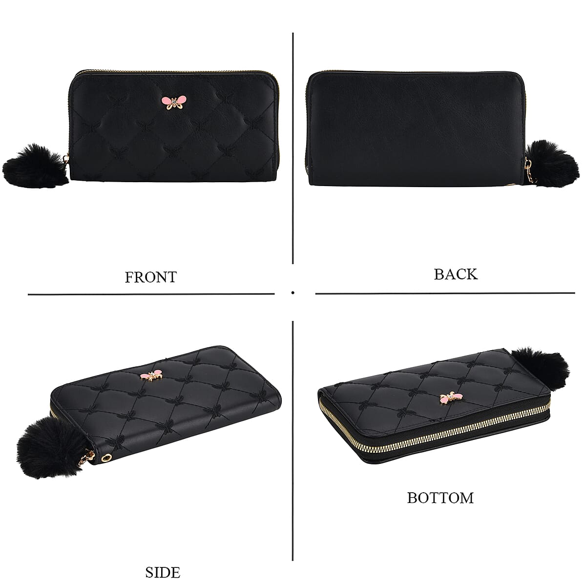 Tamsy Black Faux Leather Short Stitched Pattern Wallet and Long Wallet with Tassels image number 3