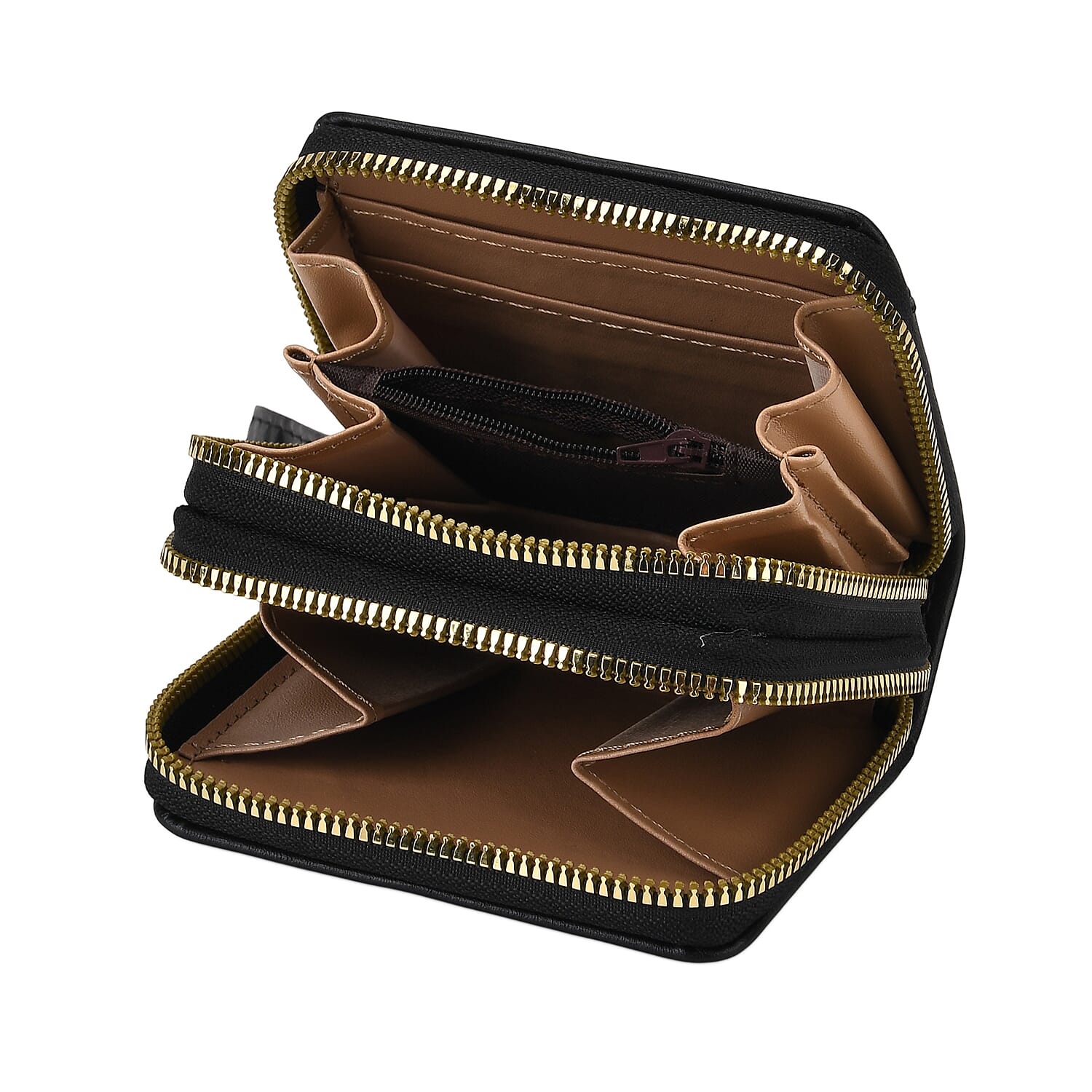 Tamsy Black Faux Leather Short Stitched Pattern Wallet and Long Wallet with Tassels