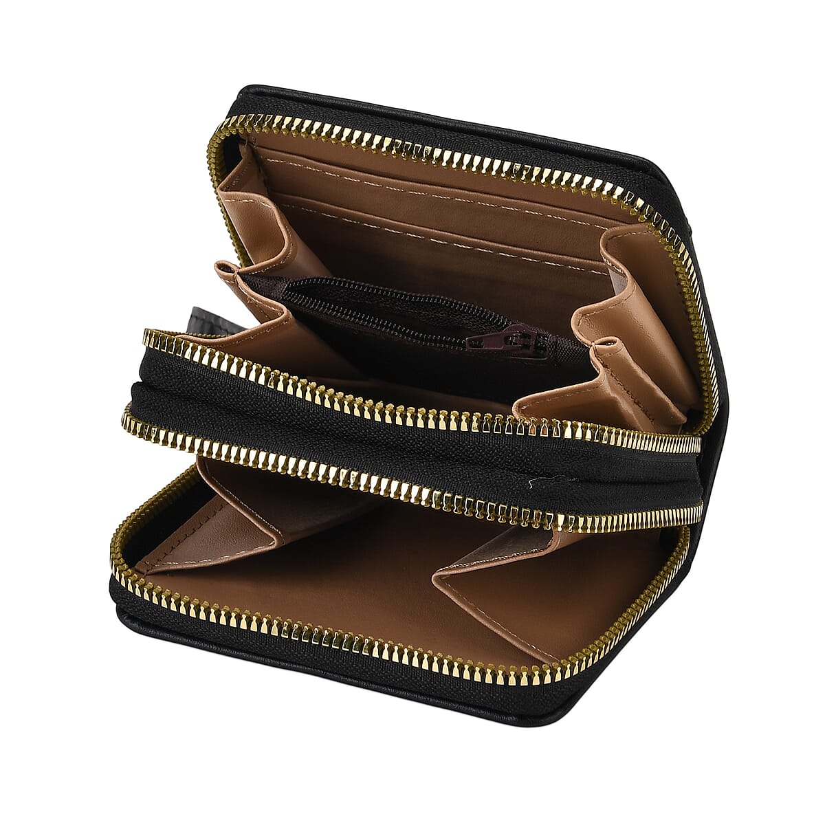 Tamsy Black Faux Leather Short Stitched Pattern Wallet and Long Wallet with Tassels image number 6