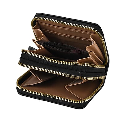 Tamsy Black Faux Leather Short Stitched Pattern Wallet and Long Wallet with Tassels