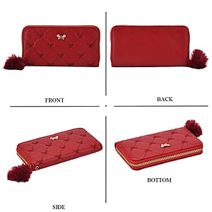 Tamsy Red Faux Leather Short Stitched Pattern Wallet and Long Wallet with Tassels