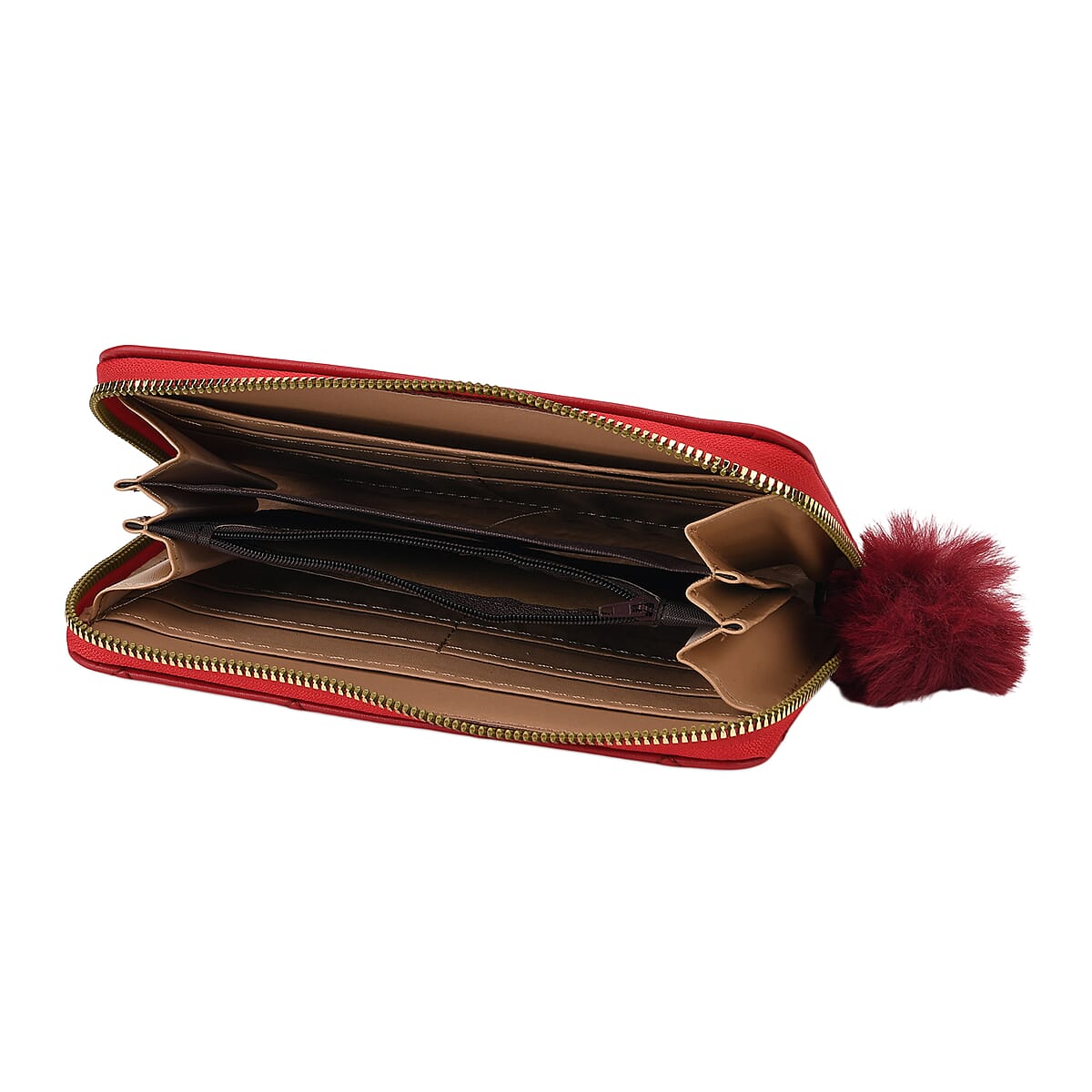 Tamsy Red Faux Leather Short Stitched Pattern Wallet and Long Wallet with Tassels image number 3