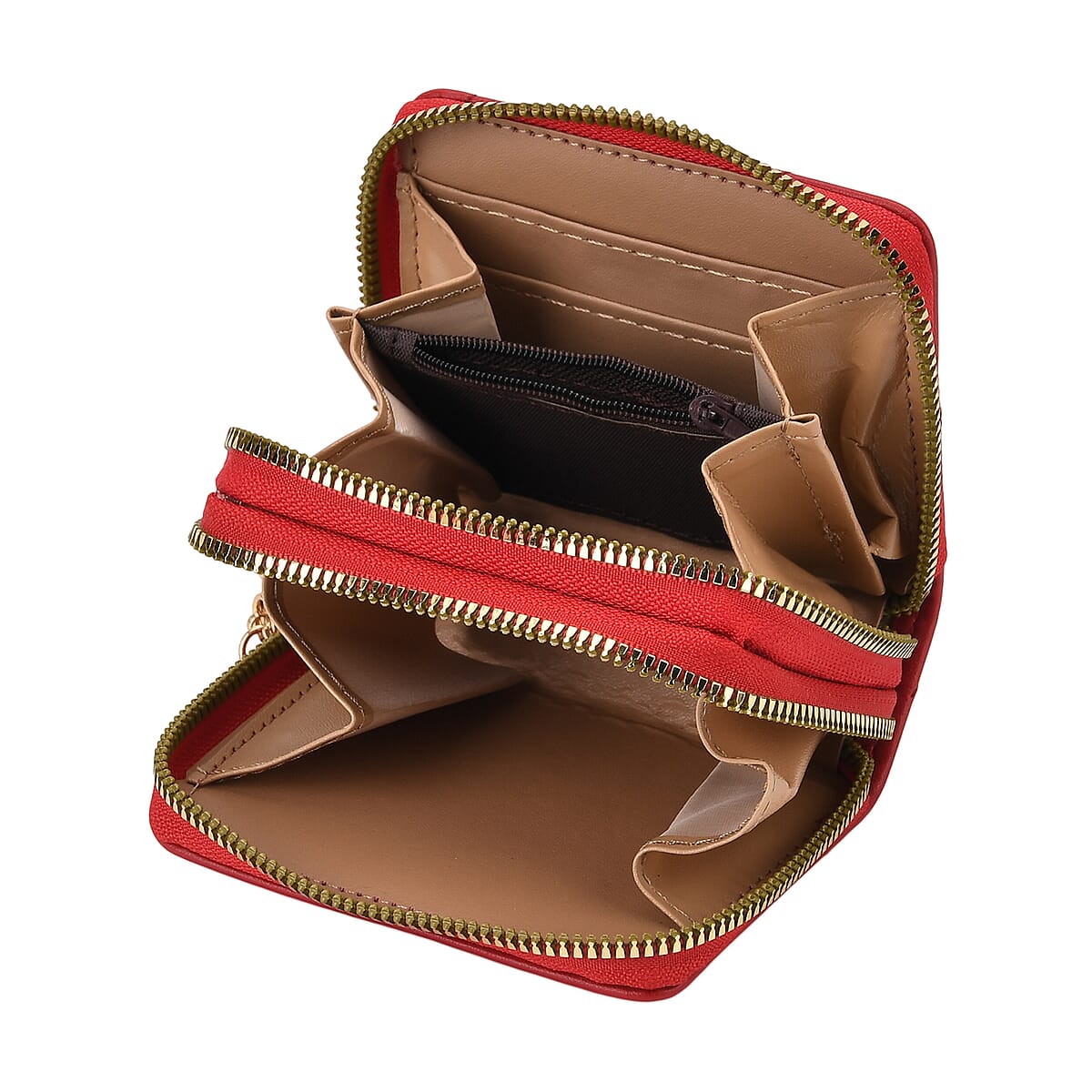 Tamsy Red Faux Leather Short Stitched Pattern Wallet and Long Wallet with Tassels image number 5