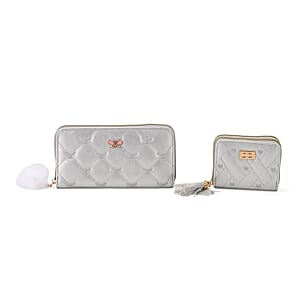 Tamsy Silver Faux Leather Short Stitched Pattern Wallet and Long Wallet with Tassels
