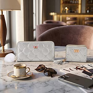 Tamsy Silver Faux Leather Short Stitched Pattern Wallet and Long Wallet with Tassels