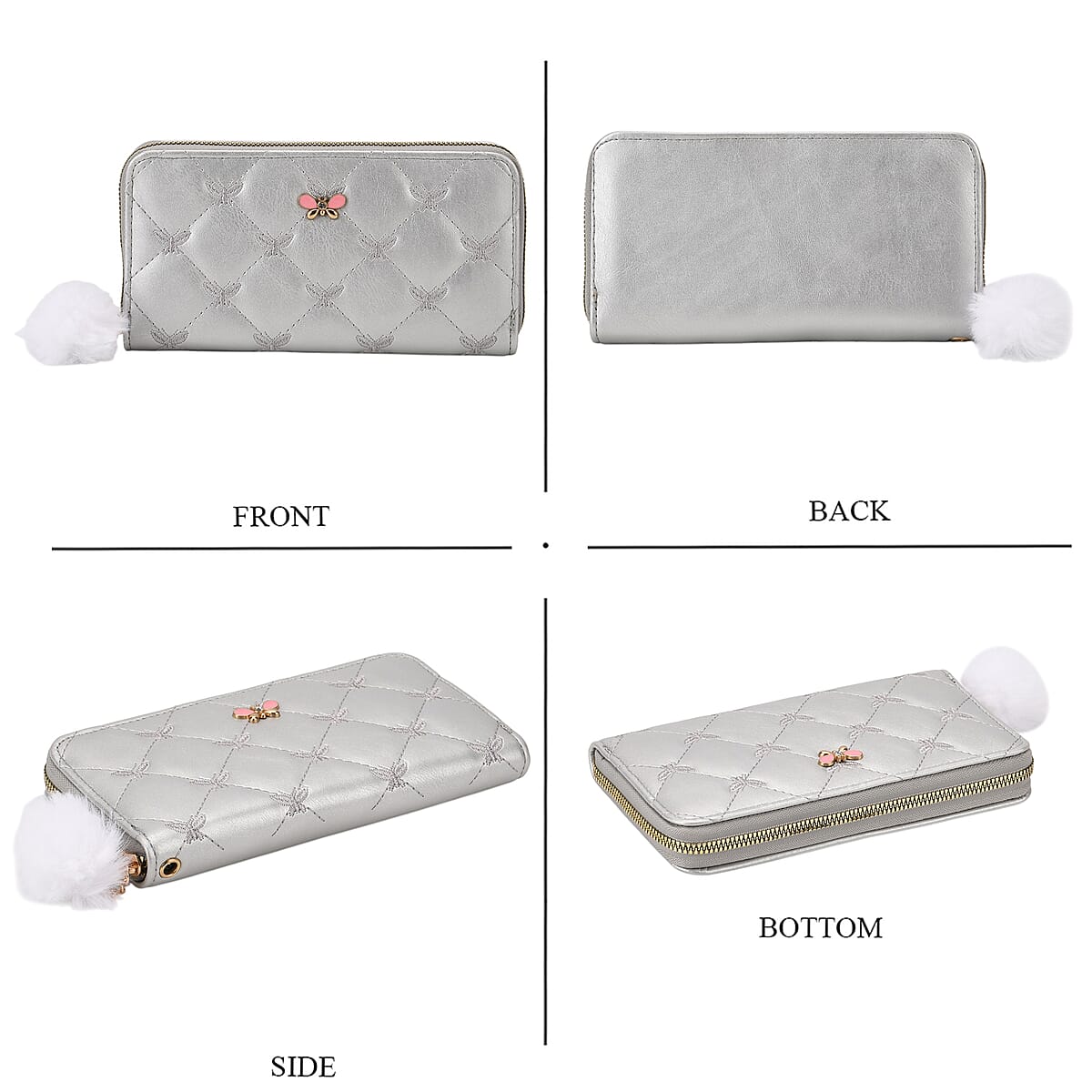 Tamsy Silver Faux Leather Short Stitched Pattern Wallet and Long Wallet with Tassels image number 2