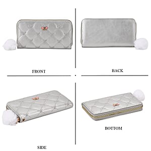 Tamsy Silver Faux Leather Short Stitched Pattern Wallet and Long Wallet with Tassels