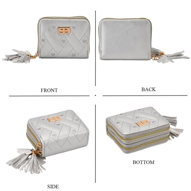 Tamsy Silver Faux Leather Short Stitched Pattern Wallet and Long Wallet with Tassels