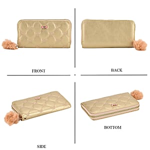 Tamsy Gold Faux Leather Short Stitched Pattern Wallet and Long Wallet with Tassels