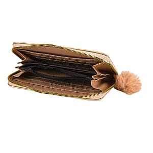 Tamsy Gold Faux Leather Short Stitched Pattern Wallet and Long Wallet with Tassels