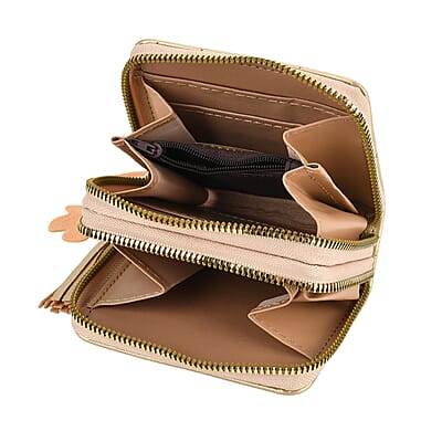 Tamsy Gold Faux Leather Short Stitched Pattern Wallet and Long Wallet with Tassels