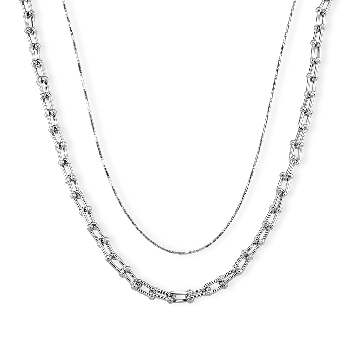 Geometric Link Chain Necklace in Silvertone 20-22 Inches image number 0