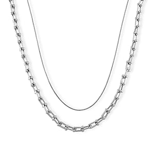 Geometric Link Chain Necklace in Silvertone 20-22 Inches