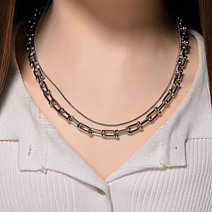 Geometric Link Chain Necklace in Silvertone 20-22 Inches