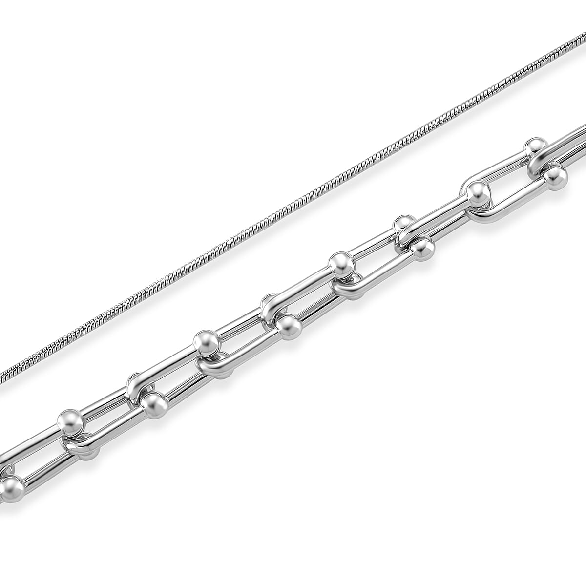 Geometric Link Chain Necklace in Silvertone 20-22 Inches image number 2