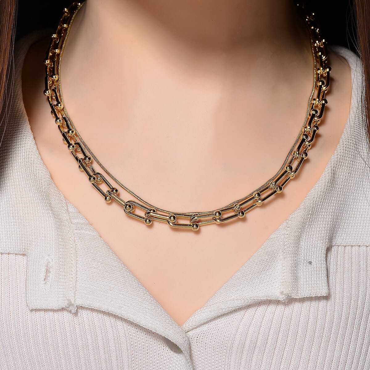 Geometric Link Chain Necklace in Goldtone 20-22 Inches image number 1