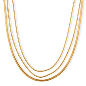Herringbone and Snake Chain Necklace in Goldtone 20-22 Inches