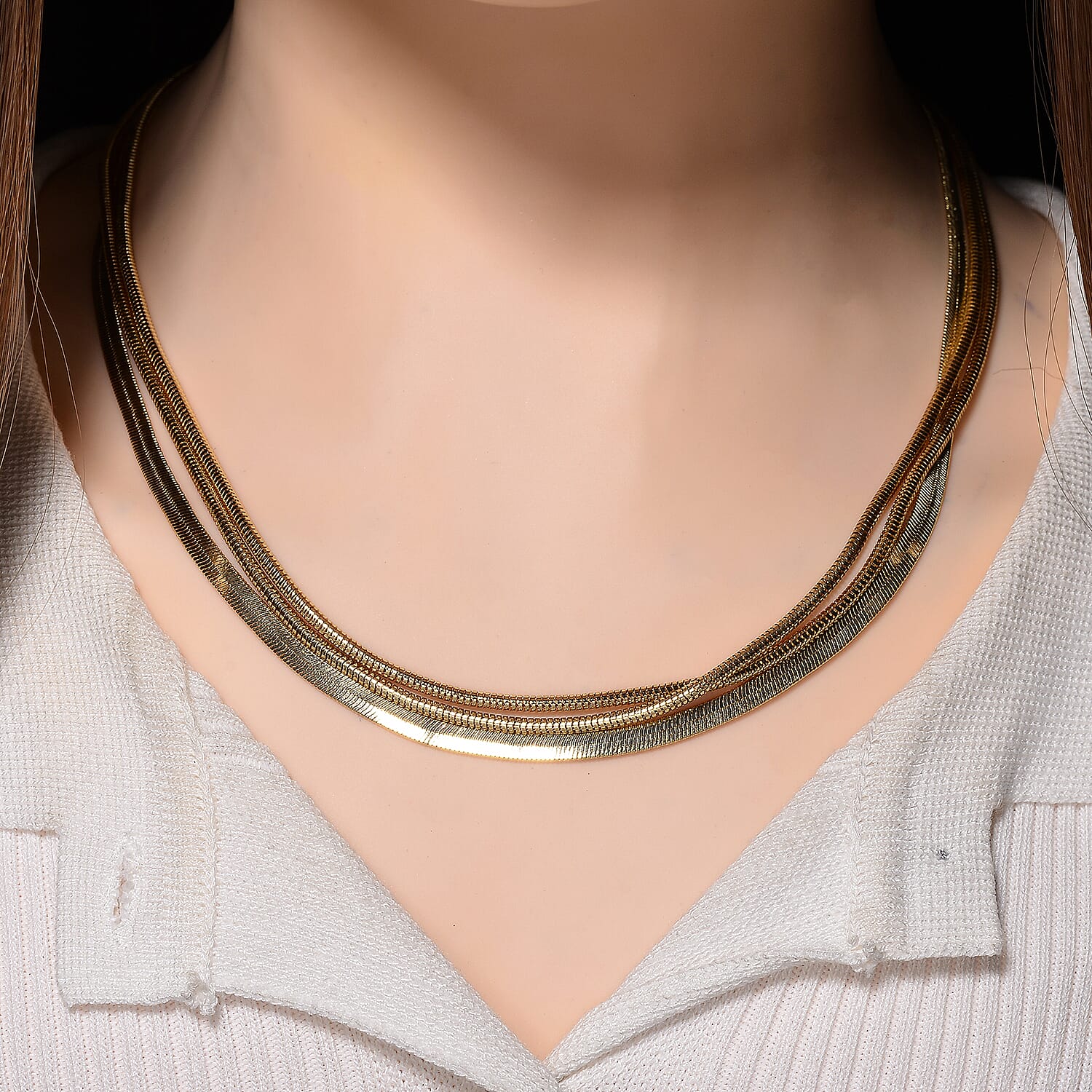 Herringbone and Snake Chain Necklace in Goldtone 20-22 Inches