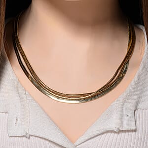 Herringbone and Snake Chain Necklace in Goldtone 20-22 Inches