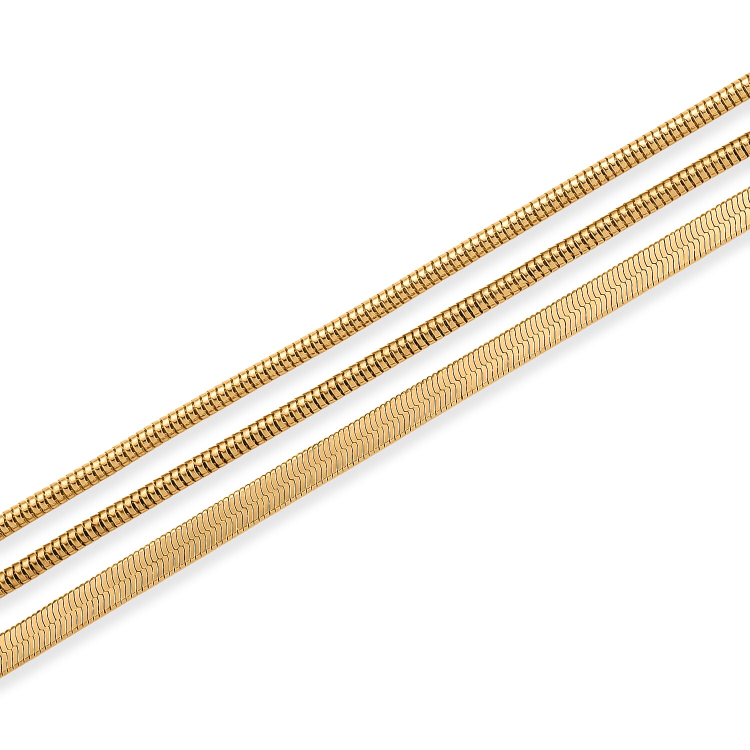 Herringbone and Snake Chain Necklace in Goldtone 20-22 Inches