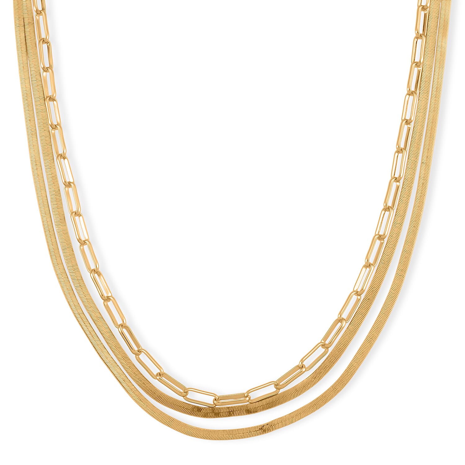 Herringbone and Oval Link Chain Necklace in Goldtone 20-22 Inches