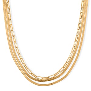 Herringbone and Oval Link Chain Necklace in Goldtone 20-22 Inches