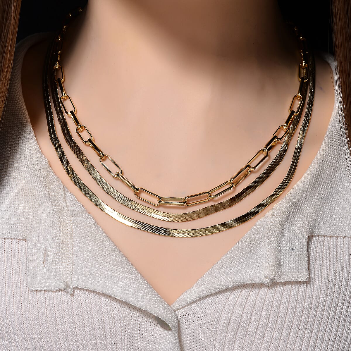 Herringbone and Oval Link Chain Necklace in Goldtone 20-22 Inches image number 1