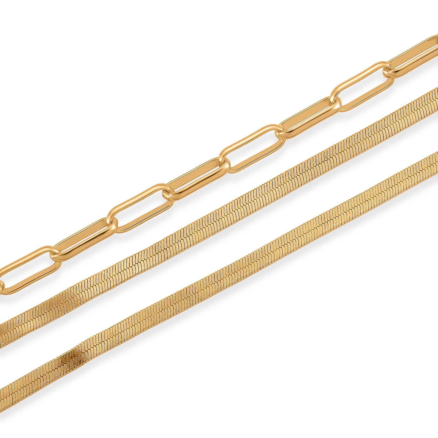 Herringbone and Oval Link Chain Necklace in Goldtone 20-22 Inches